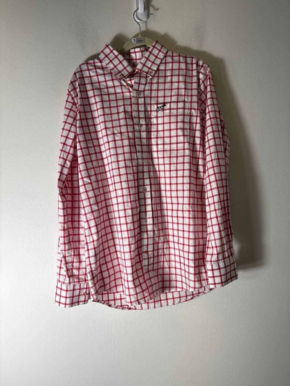 Boys Southern Point Red and White Window Pane Button Up Shirt Sz L